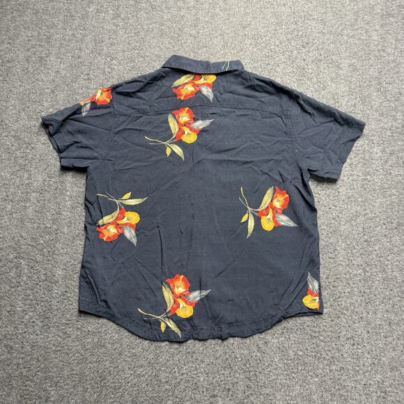 RVCA Button Down Shirt Mens Medium Navy Floral Short Sleeve Easy Fit Skater Surf - Picture 4 of 6